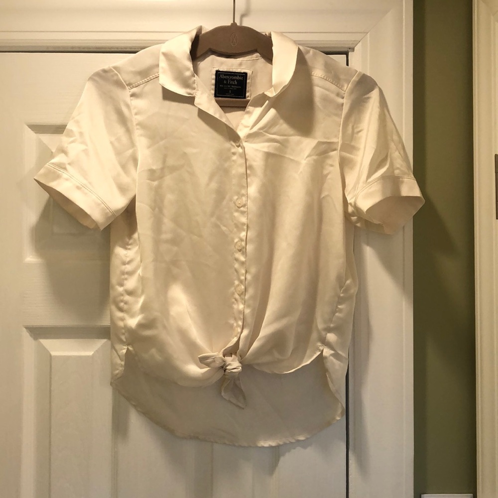 Women's silk, white A&F button down shirt